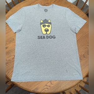 LIFE IS GOOD Men Tee Shirt Short Sleeve  Cotton Polyester Size L Gray Color. Dog